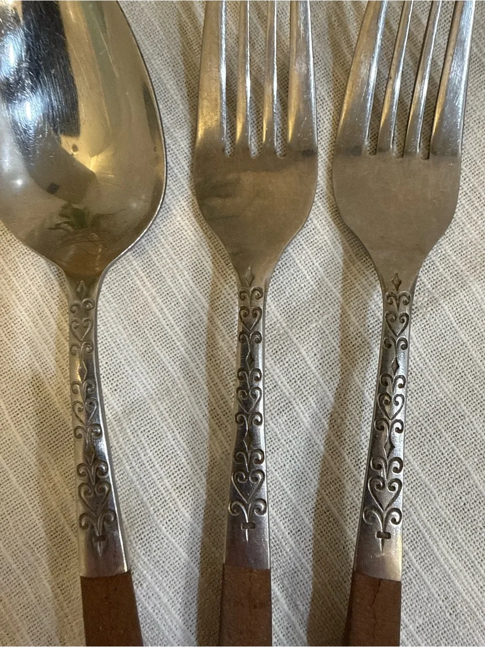 Mixed Lot Interpur Japan MCM Flatware 2 Dinner Forks and 1 Tablespoon Hearts
